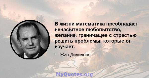 В жизни математика преобладает ненасытное любопытство, желание, граничащее с страстью решить проблемы, которые он изучает.