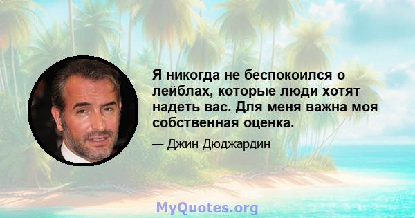 Я никогда не беспокоился о лейблах, которые люди хотят надеть вас. Для меня важна моя собственная оценка.