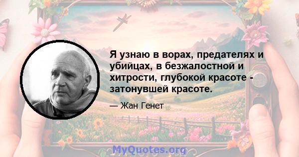 Я узнаю в ворах, предателях и убийцах, в безжалостной и хитрости, глубокой красоте - затонувшей красоте.