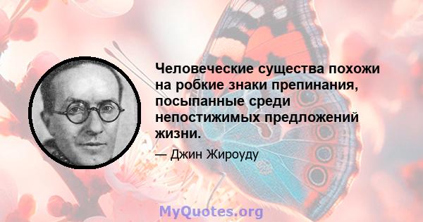 Человеческие существа похожи на робкие знаки препинания, посыпанные среди непостижимых предложений жизни.