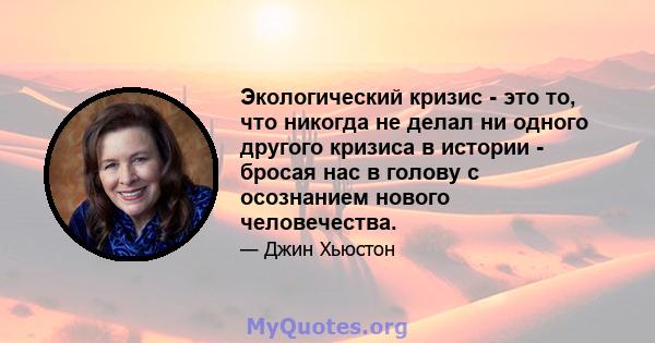 Экологический кризис - это то, что никогда не делал ни одного другого кризиса в истории - бросая нас в голову с осознанием нового человечества.