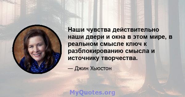 Наши чувства действительно наши двери и окна в этом мире, в реальном смысле ключ к разблокированию смысла и источнику творчества.