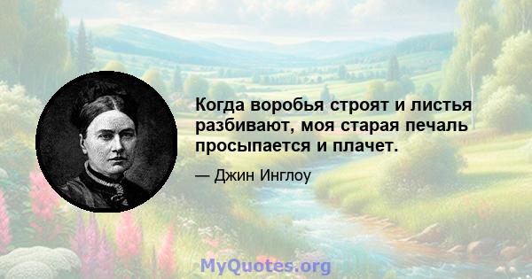 Когда воробья строят и листья разбивают, моя старая печаль просыпается и плачет.