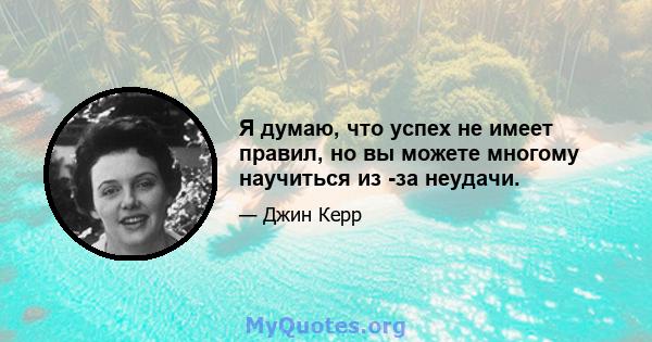 Я думаю, что успех не имеет правил, но вы можете многому научиться из -за неудачи.