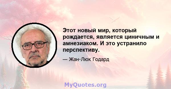 Этот новый мир, который рождается, является циничным и амнезиаком. И это устранило перспективу.