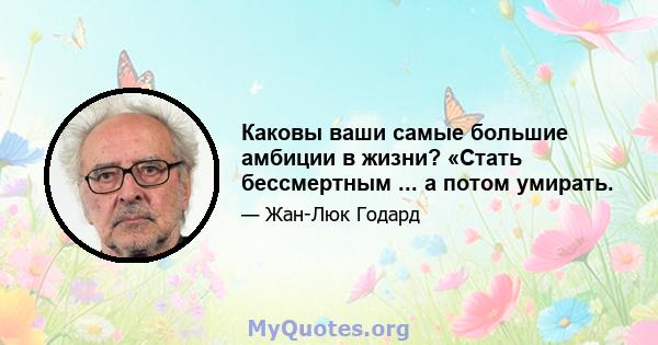 Каковы ваши самые большие амбиции в жизни? «Стать бессмертным ... а потом умирать.