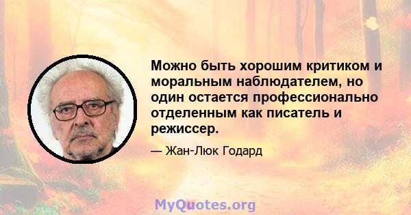 Можно быть хорошим критиком и моральным наблюдателем, но один остается профессионально отделенным как писатель и режиссер.