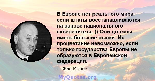 В Европе нет реального мира, если штаты восстанавливаются на основе национального суверенитета. () Они должны иметь большие рынки. Их процветание невозможно, если только государства Европы не образуются в Европейской