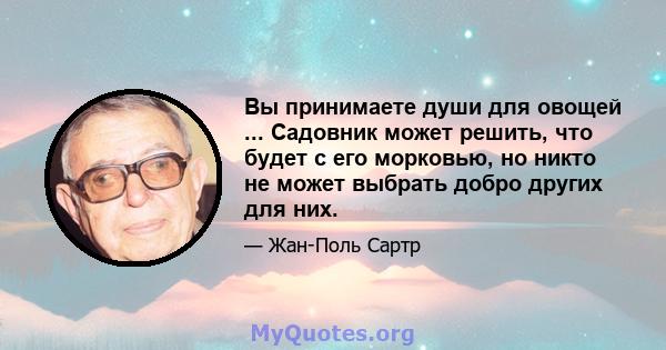 Вы принимаете души для овощей ... Садовник может решить, что будет с его морковью, но никто не может выбрать добро других для них.