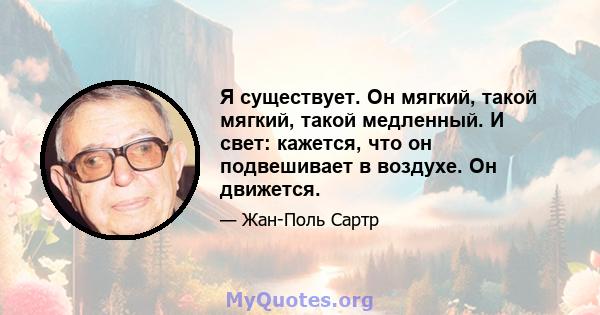 Я существует. Он мягкий, такой мягкий, такой медленный. И свет: кажется, что он подвешивает в воздухе. Он движется.