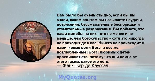 Вам было бы очень стыдно, если бы вы знали, каким опытом вы называете неудачи, потрясения, бессмысленные беспорядки и утомительные раздражения. Вы поймете, что ваши жалобы на них - это не менее и не меньше, чем