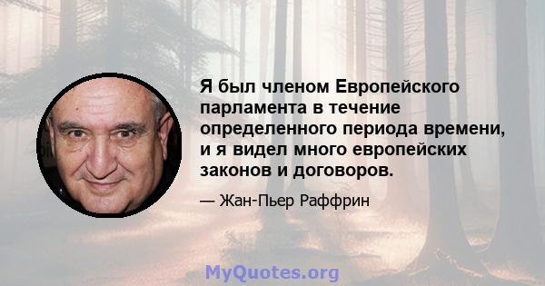 Я был членом Европейского парламента в течение определенного периода времени, и я видел много европейских законов и договоров.