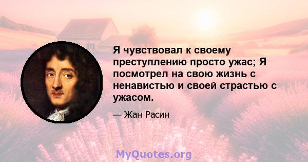 Я чувствовал к своему преступлению просто ужас; Я посмотрел на свою жизнь с ненавистью и своей страстью с ужасом.