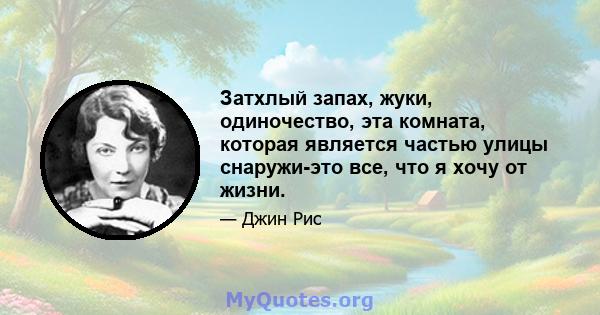 Затхлый запах, жуки, одиночество, эта комната, которая является частью улицы снаружи-это все, что я хочу от жизни.