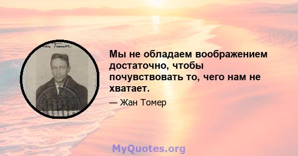 Мы не обладаем воображением достаточно, чтобы почувствовать то, чего нам не хватает.