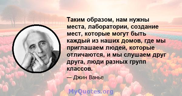 Таким образом, нам нужны места, лаборатории, создание мест, которые могут быть каждый из наших домов, где мы приглашаем людей, которые отличаются, и мы слушаем друг друга, люди разных групп классов.