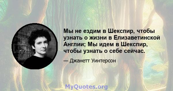 Мы не ездим в Шекспир, чтобы узнать о жизни в Елизаветинской Англии; Мы идем в Шекспир, чтобы узнать о себе сейчас.