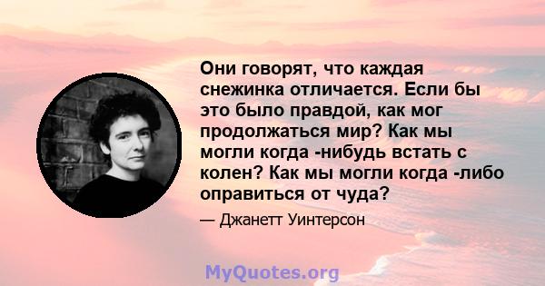 Они говорят, что каждая снежинка отличается. Если бы это было правдой, как мог продолжаться мир? Как мы могли когда -нибудь встать с колен? Как мы могли когда -либо оправиться от чуда?