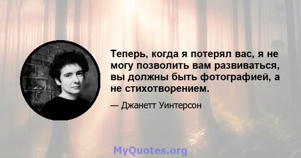 Теперь, когда я потерял вас, я не могу позволить вам развиваться, вы должны быть фотографией, а не стихотворением.