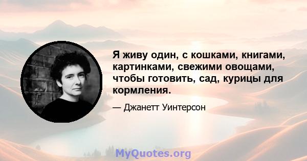 Я живу один, с кошками, книгами, картинками, свежими овощами, чтобы готовить, сад, курицы для кормления.