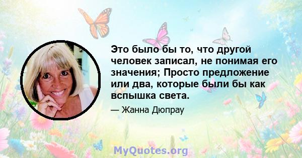 Это было бы то, что другой человек записал, не понимая его значения; Просто предложение или два, которые были бы как вспышка света.