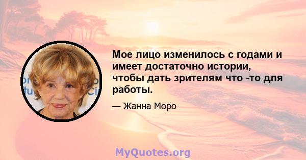 Мое лицо изменилось с годами и имеет достаточно истории, чтобы дать зрителям что -то для работы.