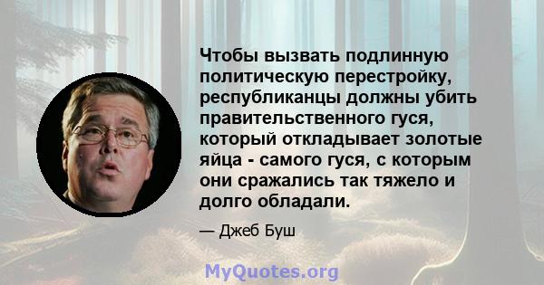 Чтобы вызвать подлинную политическую перестройку, республиканцы должны убить правительственного гуся, который откладывает золотые яйца - самого гуся, с которым они сражались так тяжело и долго обладали.