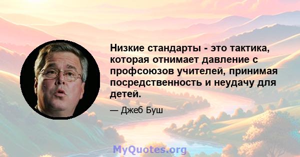 Низкие стандарты - это тактика, которая отнимает давление с профсоюзов учителей, принимая посредственность и неудачу для детей.