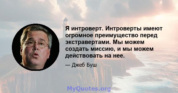 Я интроверт. Интроверты имеют огромное преимущество перед экстравертами. Мы можем создать миссию, и мы можем действовать на нее.