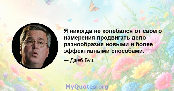 Я никогда не колебался от своего намерения продвигать дело разнообразия новыми и более эффективными способами.