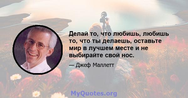 Делай то, что любишь, любишь то, что ты делаешь, оставьте мир в лучшем месте и не выбирайте свой нос.