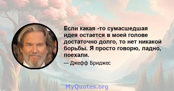 Если какая -то сумасшедшая идея остается в моей голове достаточно долго, то нет никакой борьбы. Я просто говорю, ладно, поехали.