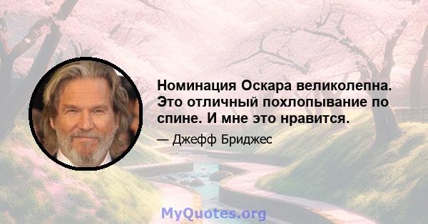 Номинация Оскара великолепна. Это отличный похлопывание по спине. И мне это нравится.