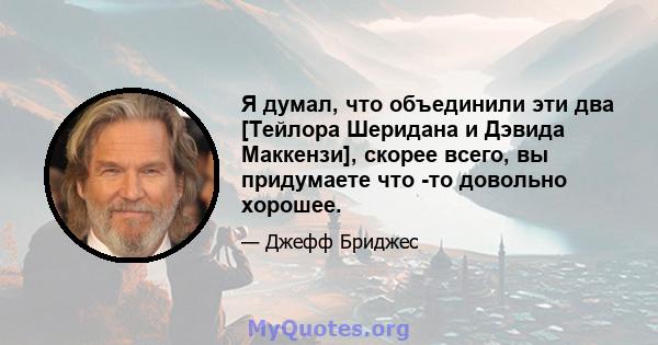 Я думал, что объединили эти два [Тейлора Шеридана и Дэвида Маккензи], скорее всего, вы придумаете что -то довольно хорошее.