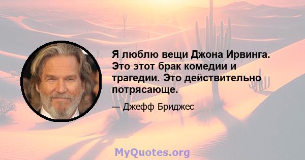 Я люблю вещи Джона Ирвинга. Это этот брак комедии и трагедии. Это действительно потрясающе.