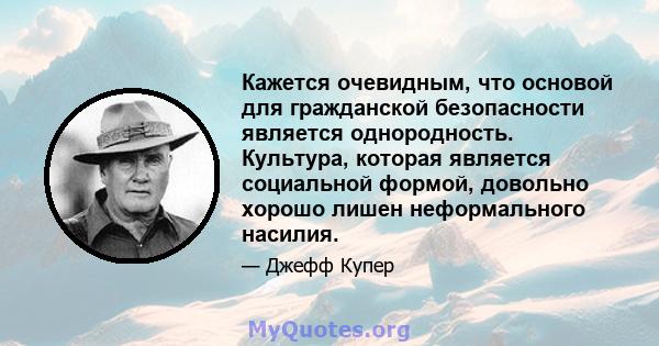 Кажется очевидным, что основой для гражданской безопасности является однородность. Культура, которая является социальной формой, довольно хорошо лишен неформального насилия.