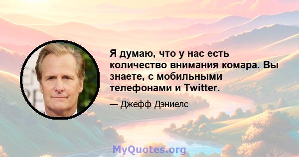 Я думаю, что у нас есть количество внимания комара. Вы знаете, с мобильными телефонами и Twitter.