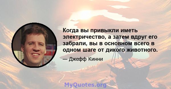 Когда вы привыкли иметь электричество, а затем вдруг его забрали, вы в основном всего в одном шаге от дикого животного.