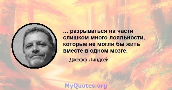 ... разрываться на части слишком много лояльности, которые не могли бы жить вместе в одном мозге.