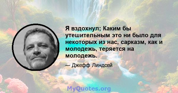 Я вздохнул; Каким бы утешительным это ни было для некоторых из нас, сарказм, как и молодежь, теряется на молодежь.