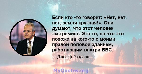 Если кто -то говорит: «Нет, нет, нет, земля круглая!», Они думают, что этот человек экстремист. Это то, на что это похоже на кого-то с моими правой половой зданием, работающим внутри BBC.