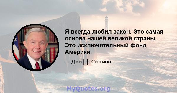 Я всегда любил закон. Это самая основа нашей великой страны. Это исключительный фонд Америки.