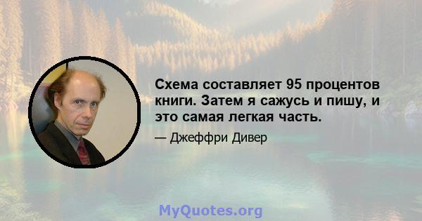 Схема составляет 95 процентов книги. Затем я сажусь и пишу, и это самая легкая часть.