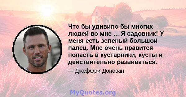 Что бы удивило бы многих людей во мне ... Я садовник! У меня есть зеленый большой палец. Мне очень нравится попасть в кустарники, кусты и действительно развиваться.