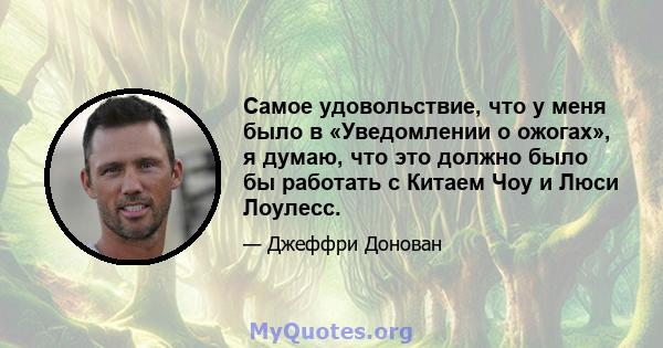 Самое удовольствие, что у меня было в «Уведомлении о ожогах», я думаю, что это должно было бы работать с Китаем Чоу и Люси Лоулесс.