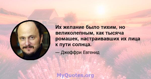 Их желание было тихим, но великолепным, как тысяча ромашек, настраивавших их лица к пути солнца.