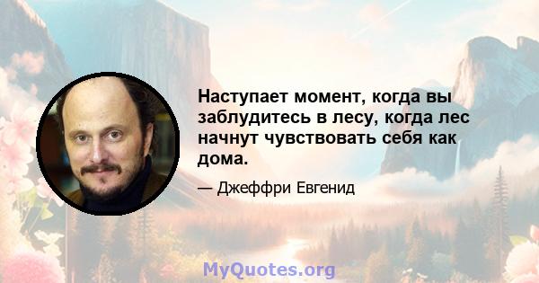 Наступает момент, когда вы заблудитесь в лесу, когда лес начнут чувствовать себя как дома.