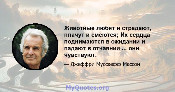 Животные любят и страдают, плачут и смеются; Их сердца поднимаются в ожидании и падают в отчаянии ... они чувствуют.