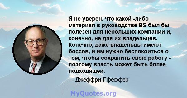 Я не уверен, что какой -либо материал в руководстве BS был бы полезен для небольших компаний и, конечно, не для их владельцев. Конечно, даже владельцы имеют боссов, и им нужно беспокоиться о том, чтобы сохранить свою