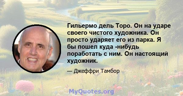 Гильермо дель Торо. Он на ударе своего чистого художника. Он просто ударяет его из парка. Я бы пошел куда -нибудь поработать с ним. Он настоящий художник.